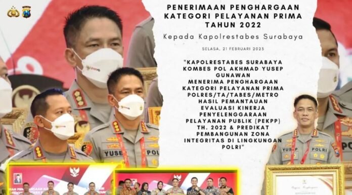 Polrestabes Surabaya Terpilih Sebagai Kesatuan Penerima Penghargaan Terbanyak dari Kemenpan RB
